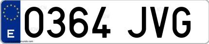 Ejemplo de matrícula española 0364 JVG