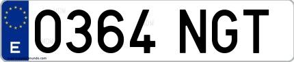 Ejemplo de matrícula española 0364 NGT