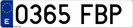 Ejemplo de matrícula de coche ordinaria 0365 FBP
