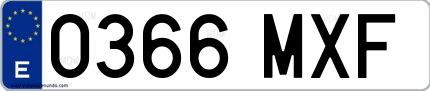 Ejemplo de matrícula española 0366 MXF