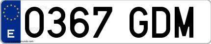 Ejemplo de matrícula española 0367 GDM