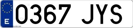 Ejemplo de matrícula española 0367 JYS