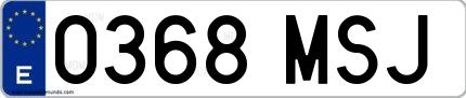 Ejemplo de matrícula española 0368 MSJ