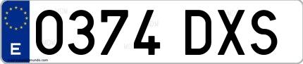 Ejemplo de matrícula española 0374 DXS
