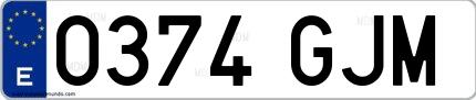 Ejemplo de matrícula española 0374 GJM