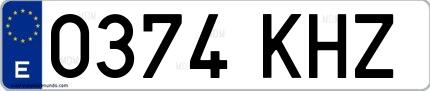 Ejemplo de matrícula de coche ordinaria 0374 KHZ