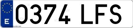 Ejemplo de matrícula española 0374 LFS