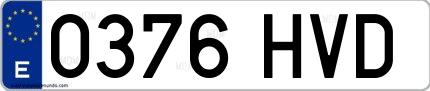 Ejemplo de matrícula española 0376 HVD