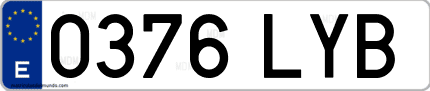 Ejemplo de matrícula de coche ordinaria 0376 LYB