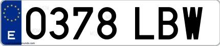 Ejemplo de matrícula española 0378 LBW