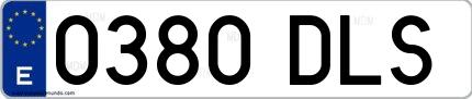 Ejemplo de matrícula española 0380 DLS