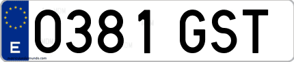 Ejemplo de matrícula de coche ordinaria 0381 GST