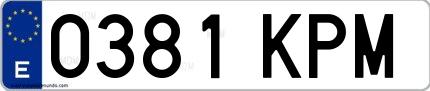 Ejemplo de matrícula española 0381 KPM