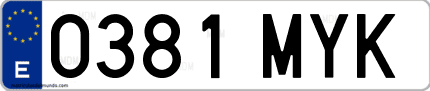 Ejemplo de matrícula de coche ordinaria 0381 MYK