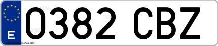 Ejemplo de matrícula española 0382 CBZ