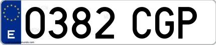 Ejemplo de matrícula española 0382 CGP