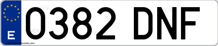Ejemplo de matrícula de coche ordinaria 0382 DNF
