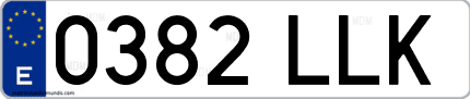 Ejemplo de matrícula de coche ordinaria 0382 LLK