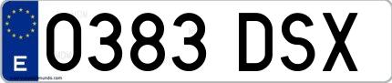 Ejemplo de matrícula española 0383 DSX