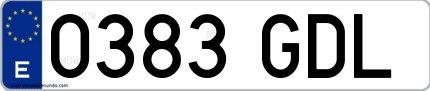 Ejemplo de matrícula española 0383 GDL