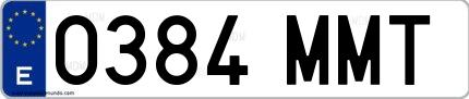 Ejemplo de matrícula española 0384 MMT