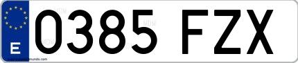 Ejemplo de matrícula española 0385 FZX
