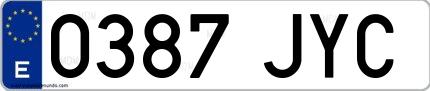 Ejemplo de matrícula española 0387 JYC