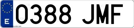 Ejemplo de matrícula española 0388 JMF