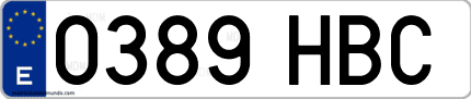 Ejemplo de matrícula de coche ordinaria 0389 HBC