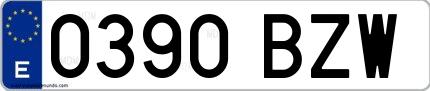 Ejemplo de matrícula española 0390 BZW
