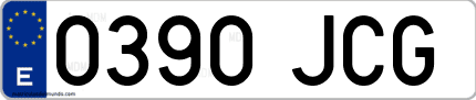 Ejemplo de matrícula de coche ordinaria 0390 JCG