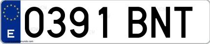 Ejemplo de matrícula española 0391 BNT