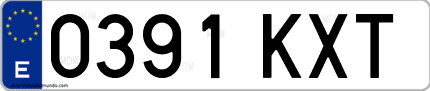 Ejemplo de matrícula de coche ordinaria 0391 KXT