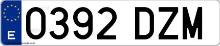 Ejemplo de matrícula española 0392 DZM