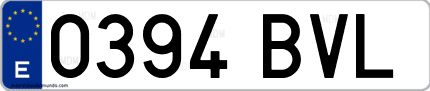 Ejemplo de matrícula de coche ordinaria 0394 BVL