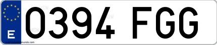 Ejemplo de matrícula española 0394 FGG