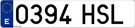 Ejemplo de matrícula de coche ordinaria 0394 HSL