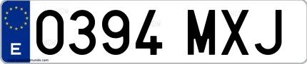 Ejemplo de matrícula de coche ordinaria 0394 MXJ