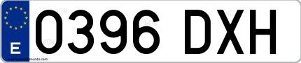 Ejemplo de matrícula española 0396 DXH