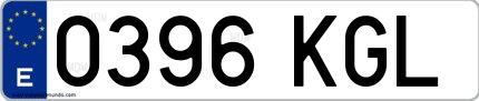 Ejemplo de matrícula de coche ordinaria 0396 KGL