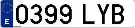 Ejemplo de matrícula de coche ordinaria 0399 LYB