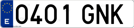 Ejemplo de matrícula de coche ordinaria 0401 GNK