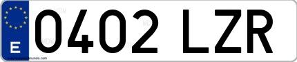 Ejemplo de matrícula de coche ordinaria 0402 LZR