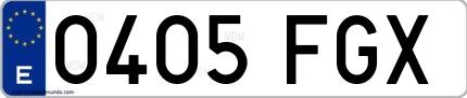 Ejemplo de matrícula española 0405 FGX