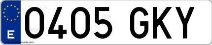 Ejemplo de matrícula española 0405 GKY