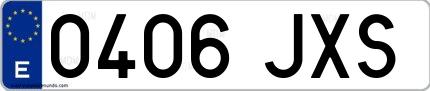 Ejemplo de matrícula de coche ordinaria 0406 JXS