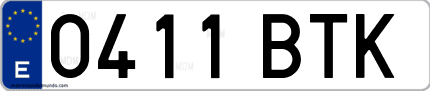 Ejemplo de matrícula de coche ordinaria 0411 BTK