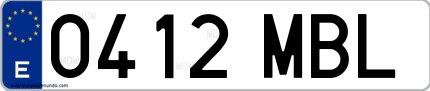 Ejemplo de matrícula española 0412 MBL