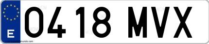 Ejemplo de matrícula española 0418 MVX