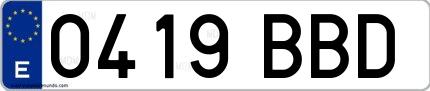 Ejemplo de matrícula española 0419 BBD